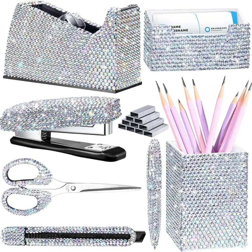 NEW Sparkling Bling Swarovski Crystal Rhinestone Desk Set Pink Or Silver + Gift!